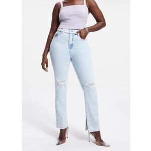 NWT GOOD AMERICAN The Good Boy Split Pocket Side Slit Jeans Light Wash